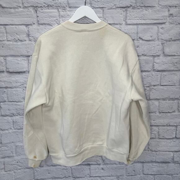 Vintage Jerzees Crewneck Sweatshirt Size L Off White Fall Pumpkin Grandma Scare - Picture 11 of 11